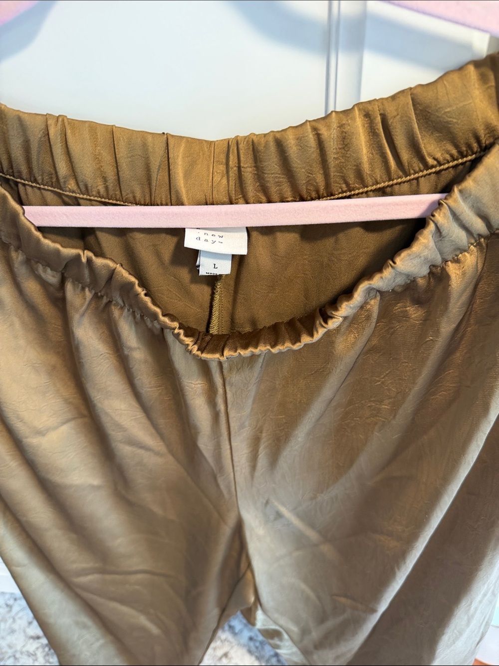 A New Day Women’s  Elastic-Waist Brown Satin-Look Bottoms